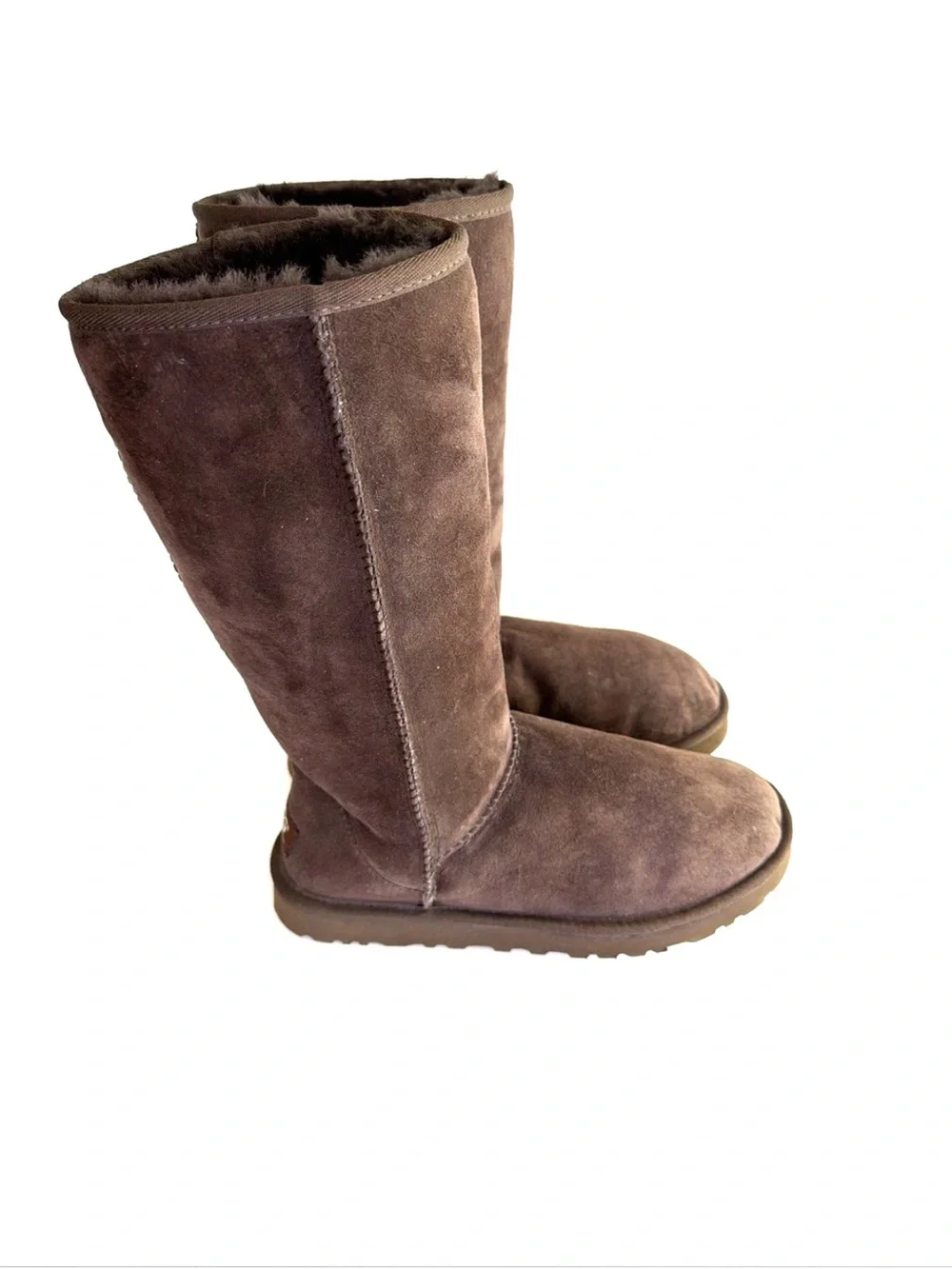 UGG 5815 Classic Tall Chocolate Brown Suede Boots Women Size 7 Sheepskin Lined